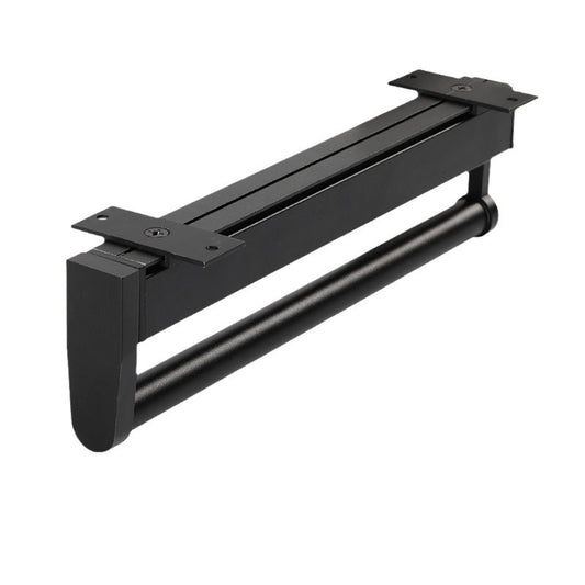 Penderie coulissante LYAKE 44 cm en aluminium noir mat, rail et barre ronde, platine de fixation sous étagère