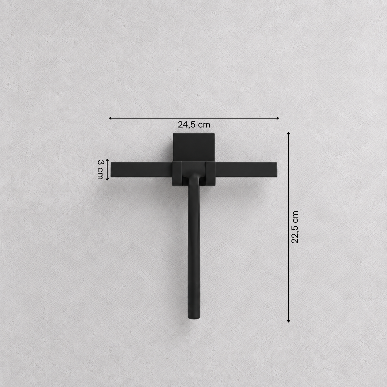 Plan coté de la raclette de douche LYAKE : 24,5 cm de large, 22,5 cm de haut, lame de 3 cm